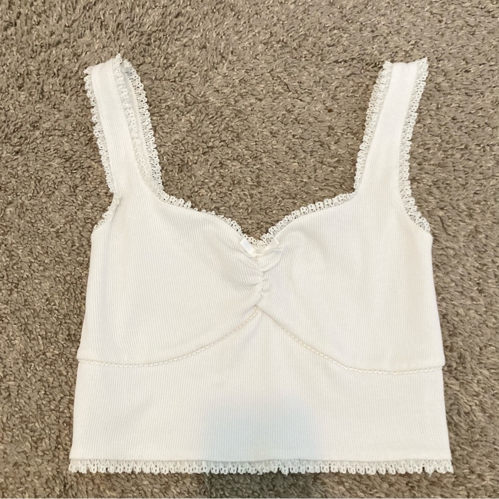 Cropped White Lace Trim Tank Top